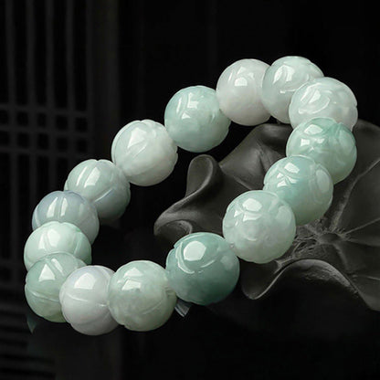 Natural Myanmar A-Grade Jadeite Lotus Bead Bracelet – Elegant Lotus Flower Design