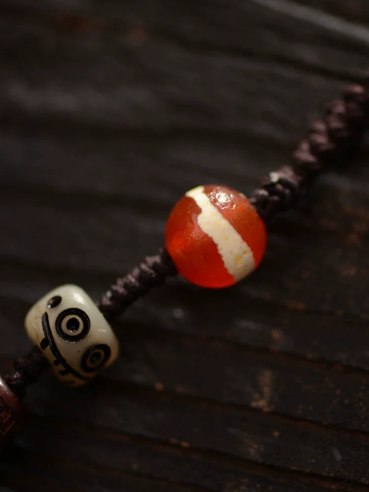 Handmade Nine-Eyed Dzi Beads Tibetan Agate Dzi Stone Beads Pendant