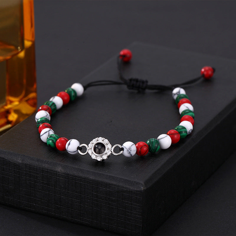 Benutzerdefinierter Sonnenblumenanhänger Bunte Perlen Armband Besonderes Weihnachtsgeschenk