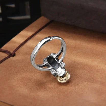 Bague Pixiu vintage en argent S925, pièce porte-bonheur, pour homme, design ouvert