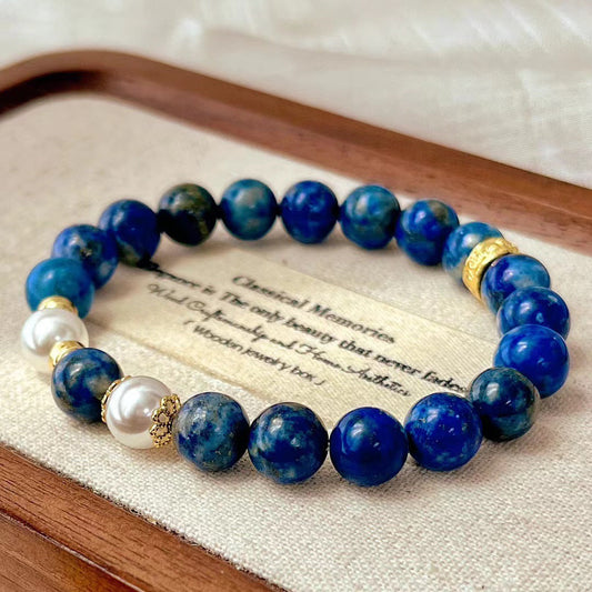 Bracelet rétro en lapis-lazuli naturel, bracelet de perles fait main de qualité supérieure