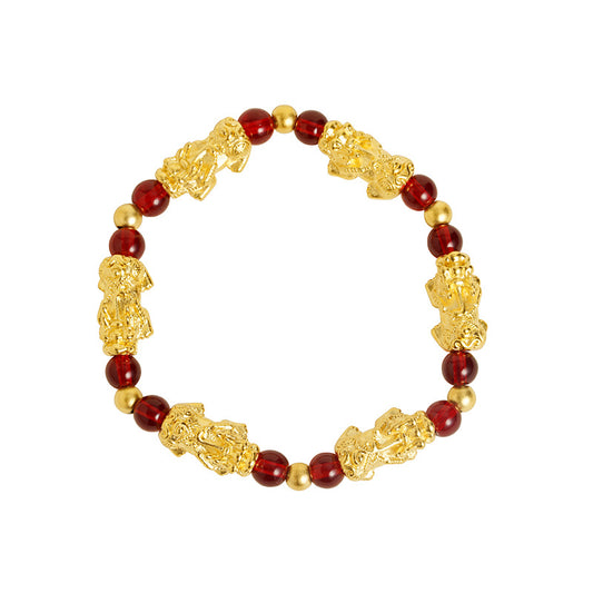 Bracelet de richesse Pixiu porte-bonheur en grenat rouge