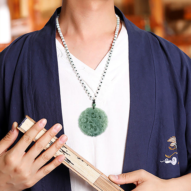 Prosperity Dragon Pendant – Natural A-Grade Jadeite, Deep Green, Wealth & Protection