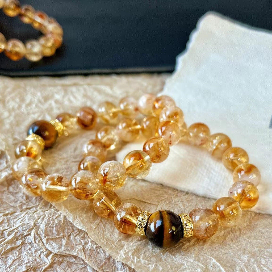 10MM Natural Citrine Crystal Bracelet Premium Tiger's Eye Bracelet