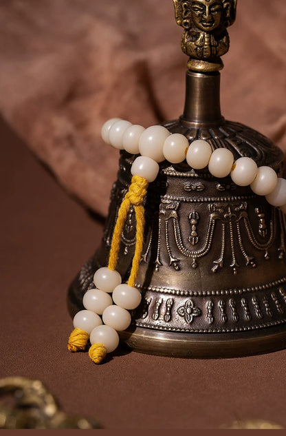7.5mm*10mm White Jade Bodhi 108 Bead Mala Necklace