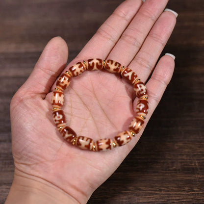 Bracelet tibétain de qualité supérieure en perles Dzi rouges et blanches