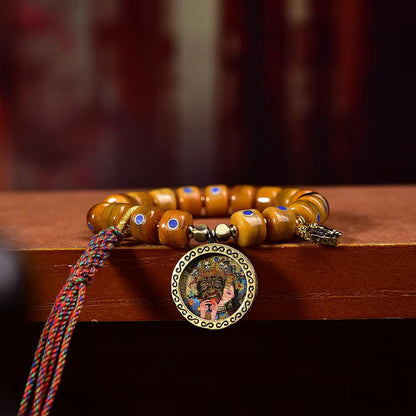 Tibetan Old Silver and Lapis Lazuli Inlaid Bracelet with Small Tangka Pendant – Tibetan Yak Bone Bracelet