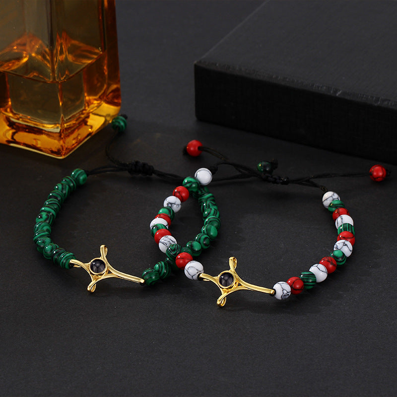 Personalisiertes Kreuzanhänger Bunte Perlen Armband Weihnachtsgeschenk