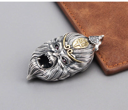 S925 Sterling Silver Sun Wukong Double-Sided Necklace - Buddha and Demon Pendant for Men