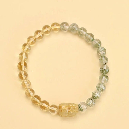 Natural Green Phantom Quartz and Citrine Pixiu Bracelet