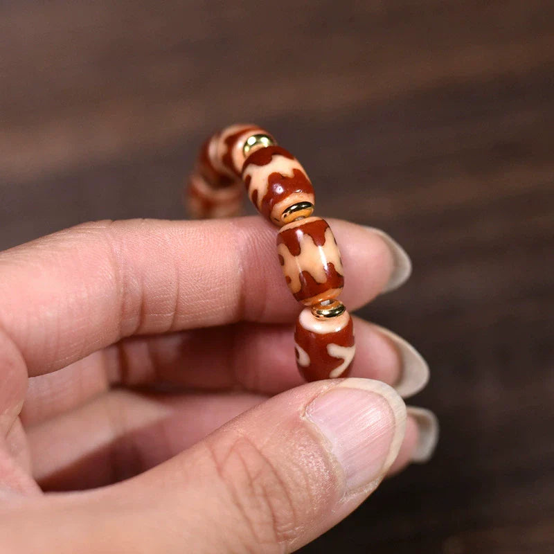 Bracelet tibétain de qualité supérieure en perles Dzi rouges et blanches