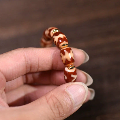 Bracelet tibétain de qualité supérieure en perles Dzi rouges et blanches