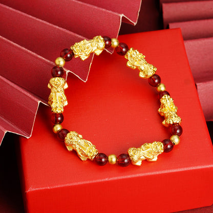 Red Garnet Lucky Pixiu Wealth Bracelet
