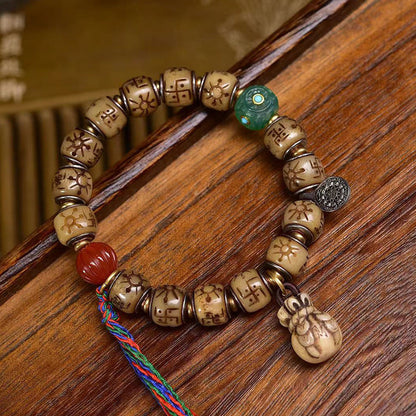 Tibetan Antique Silver Inlaid Camel Bone Bracelet – Handcrafted Tibetan-Style Beaded Bracelet