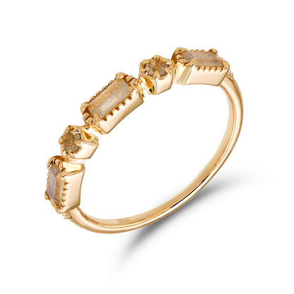 Bague baguette en topaze blanche et diamant