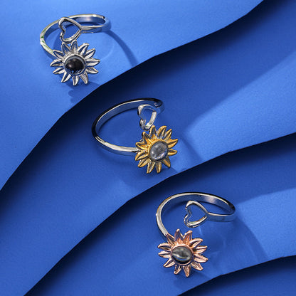 Bague photo tournesol et cœur
