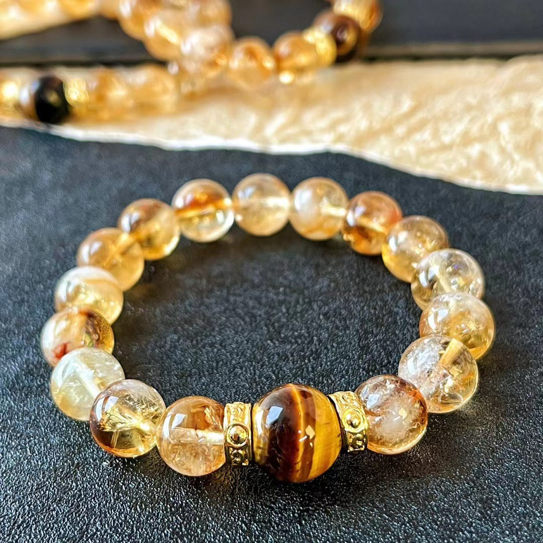 10MM Natural Citrine Crystal Bracelet Premium Tiger's Eye Bracelet