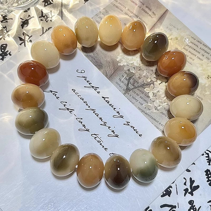 Natural Color Jade-Bodied Bodhi Prayer Bead Bracelet, 14mm