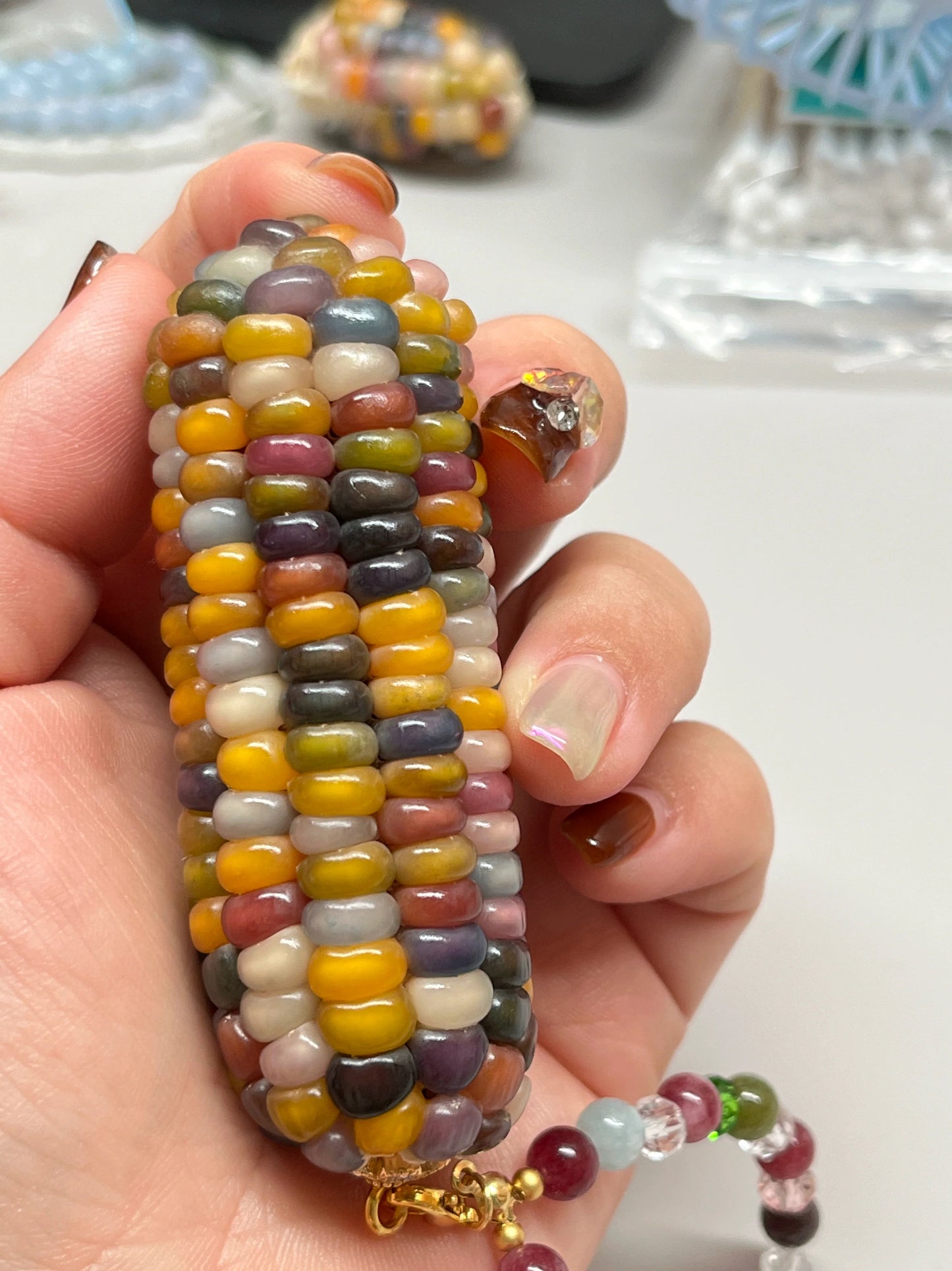 Multicolored Gemstone Corn Ornament for Mindfulness and Meditation