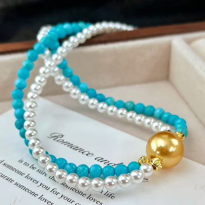 Vintage Faux High Quality Pearl Necklace Turquoise Clavicle Chain Necklace