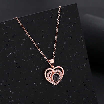 Custom Double Heart Necklace With Photo Inside