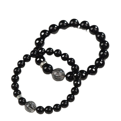 Natural Obsidian Bracelet Handmade Beaded Couple Crystal Jewelry