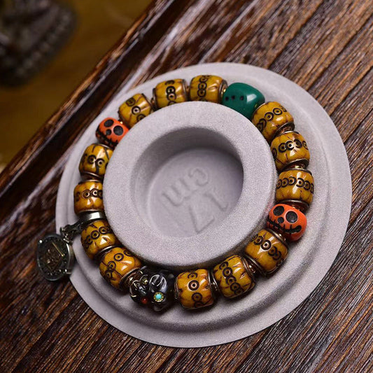 Tibetisches handgeschnitztes Yakknochenarmband – Einzigartiges spirituelles Armband im tibetischen Stil