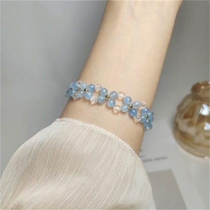 Bracelet aigue-marine élégant et frais, design double couche, cristal blanc