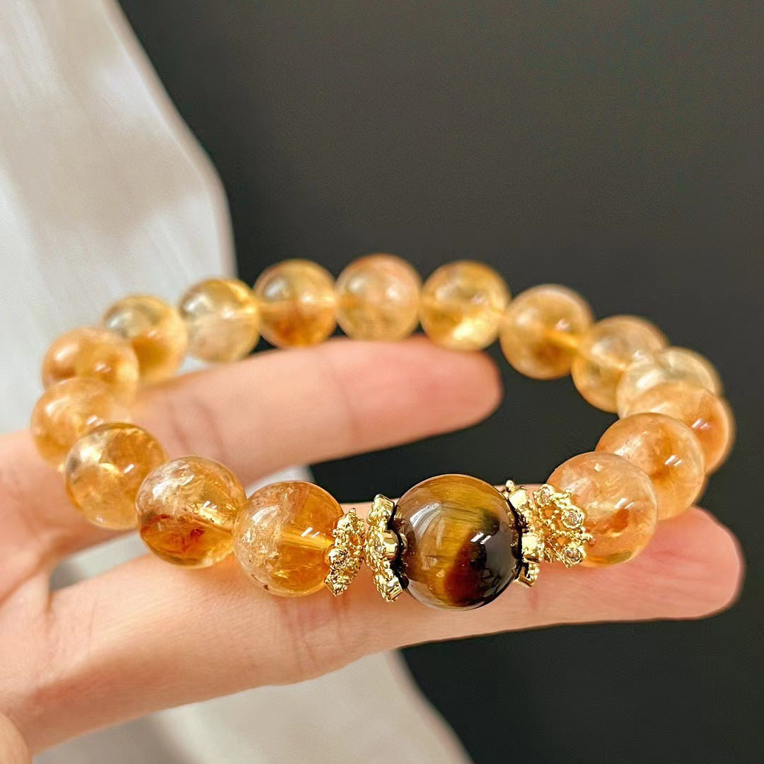 10MM Retro Natural Citrine Tiger's Eye Bracelet Handmade Beaded Bracelet Maillard Style