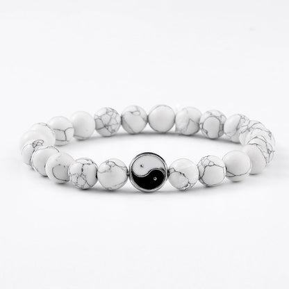 Tai Chi Yin Yang White Turquoise Bracelet Matte Black Handmade Beaded Bracelet