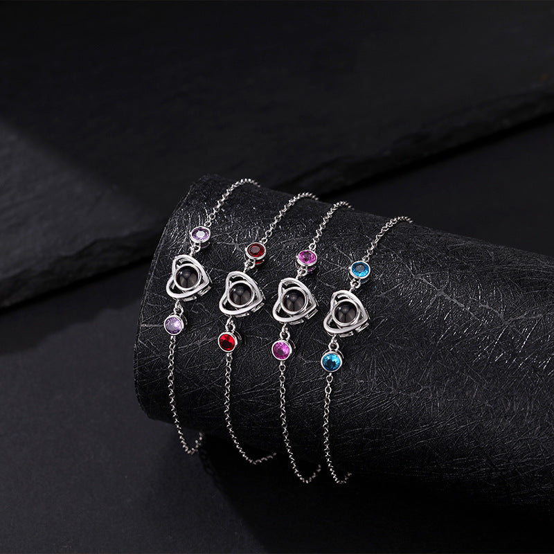 Herzarmband mit Geburtsstein und Foto im Inneren