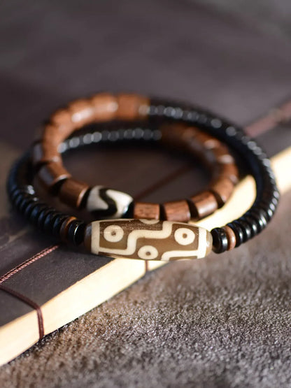 Ebony Tibetan Dzi Beads Double Layer Charm Bracelet
