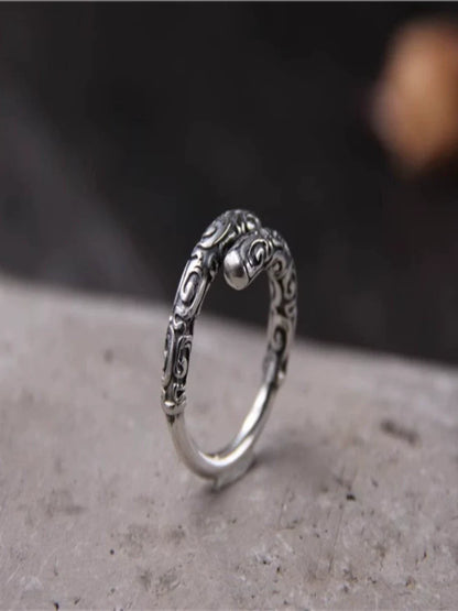 S925 Sterling Silver Retro Sun Wukong Golden Cudgel Ring Adjustable Unisex Finger Ring