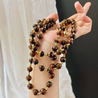Vintage Boutique 8mm Maillard Style Natural Tiger's Eye Stone Clavicle Chain Necklace