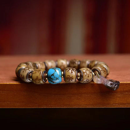 Tibetan Antique Silver Inlaid Camel Bone Bracelet – Handcrafted Tibetan-Style Beaded Bracelet