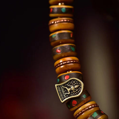 Tibetan Camel Bone Bead Bracelet with Old Copper Inlay – Handcrafted Tibetan-Style Prayer Bead Bracelet