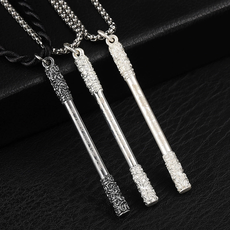 S999 Sterling Silver Sun Wukong Golden Cudgel Necklace Monkey King Pendent for Couples