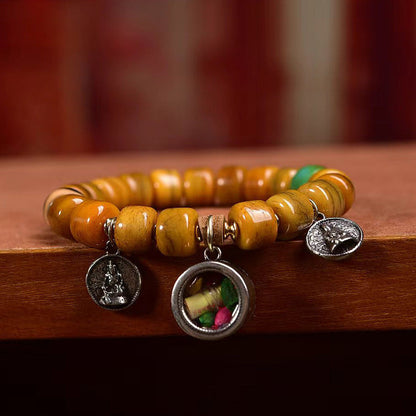 Tibetisches Kamelknochenarmband mit Achat-Dzi-Perlen und Yakknochen-Fuchsanhänger – Einzigartiges handgefertigtes Armband im tibetischen Stil