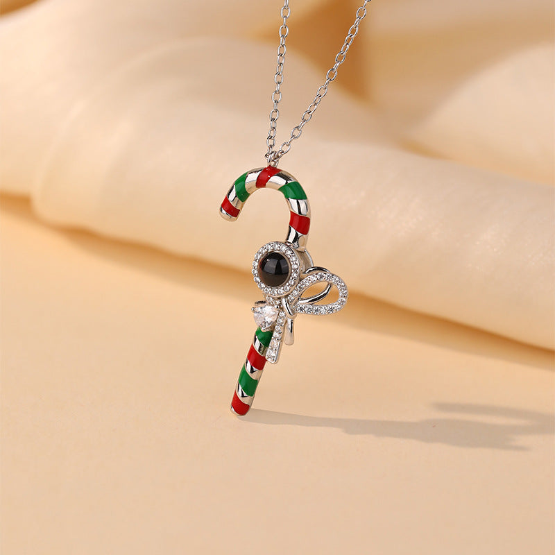 Personalisierte Weihnachtsgeschenk-Halskette mit Zuckerstangen-Anhänger und Foto im Inneren