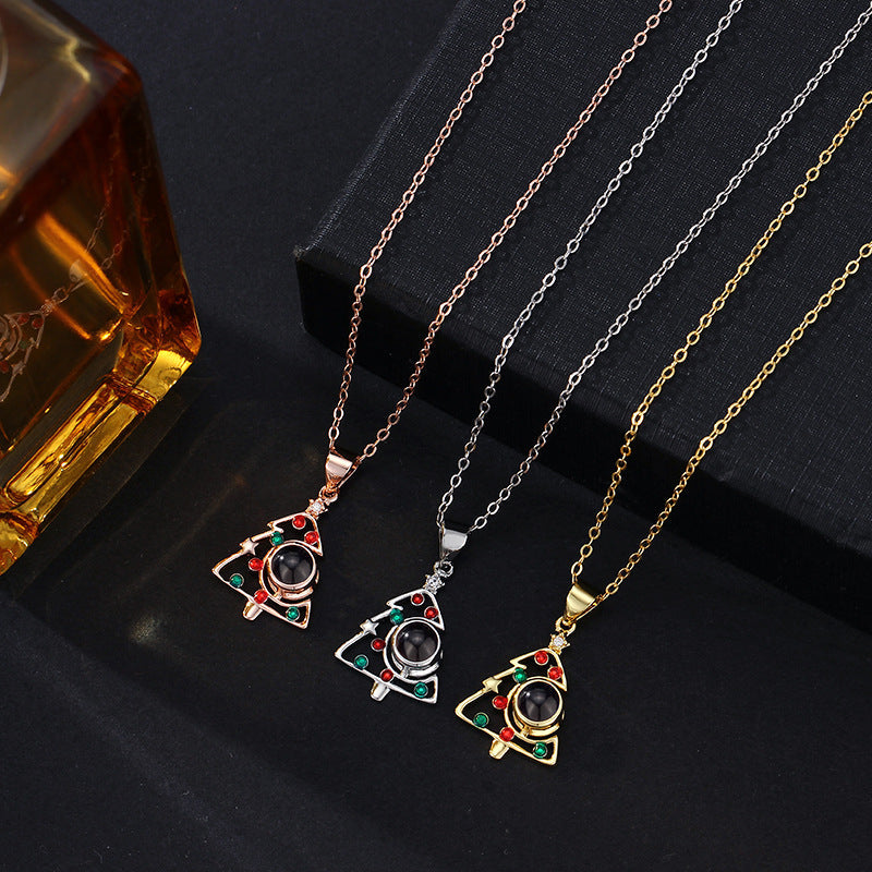 Personalisierte Halskette mit hohlem Weihnachtsbaum-Fotoanhänger