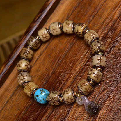 Tibetan Antique Silver Inlaid Camel Bone Bracelet – Handcrafted Tibetan-Style Beaded Bracelet
