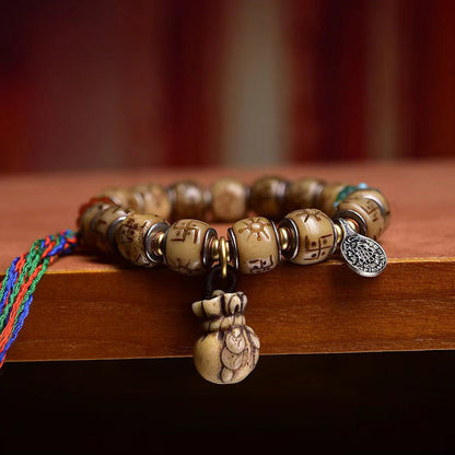 Tibetan Antique Silver Inlaid Camel Bone Bracelet – Handcrafted Tibetan-Style Beaded Bracelet