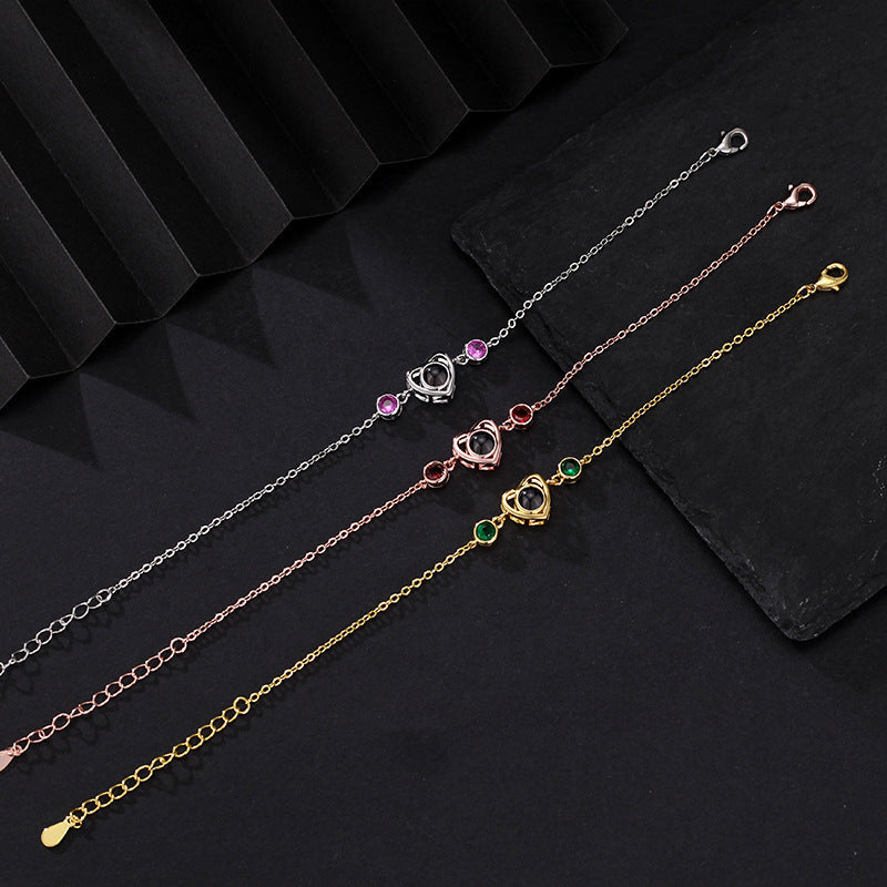 Herzarmband mit Geburtsstein und Foto im Inneren