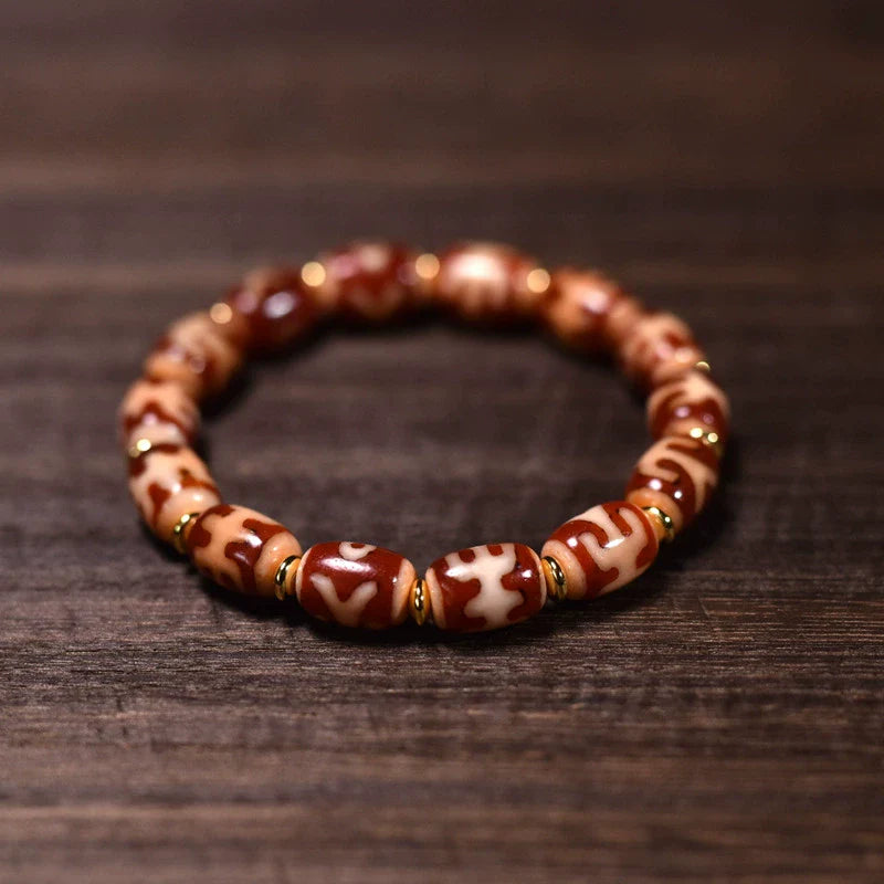 Bracelet tibétain de qualité supérieure en perles Dzi rouges et blanches