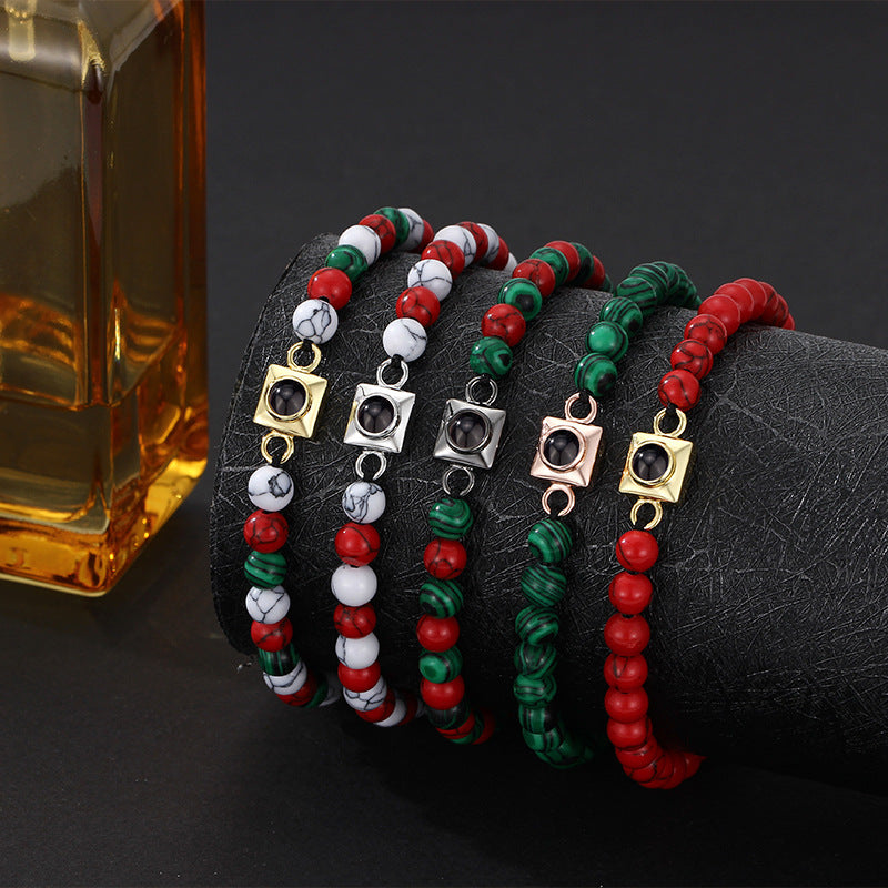 Personalisiertes quadratisches Anhänger-Armband mit bunten Perlen, Weihnachtsgeschenk