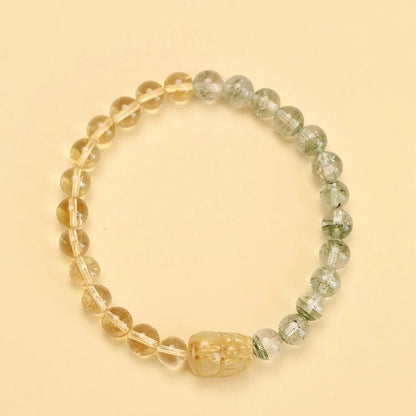 Natural Green Phantom Quartz and Citrine Pixiu Bracelet