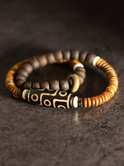 Tibetan Green Sandalwood Nine-Eyed Dzi Beads Bracelet