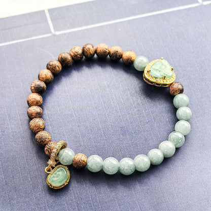 God of Wealth Jadeite & Agarwood Bracelet