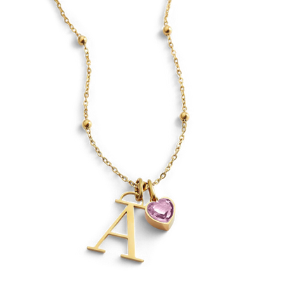 Initial & Birthstone Droplet Necklace