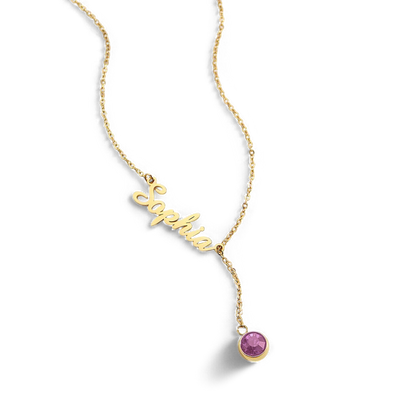 Collier Lariat avec pierre de naissance et nom